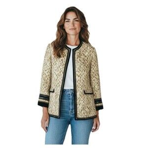 Chico’s Tapestry Jacket Gold Black Velvet Embellished Jacquard Size 3/Large(16)